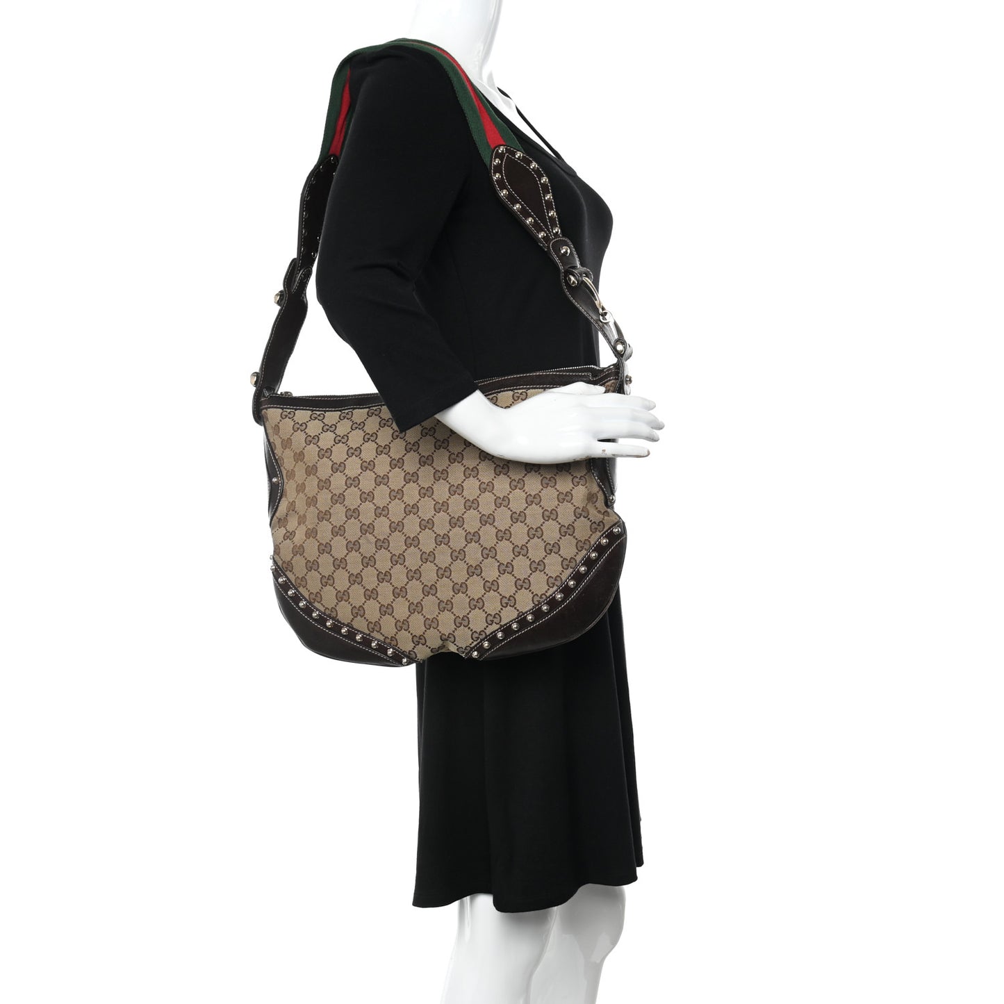 Monogram Web Studded Pelham Shoulder Bag Dark Brown