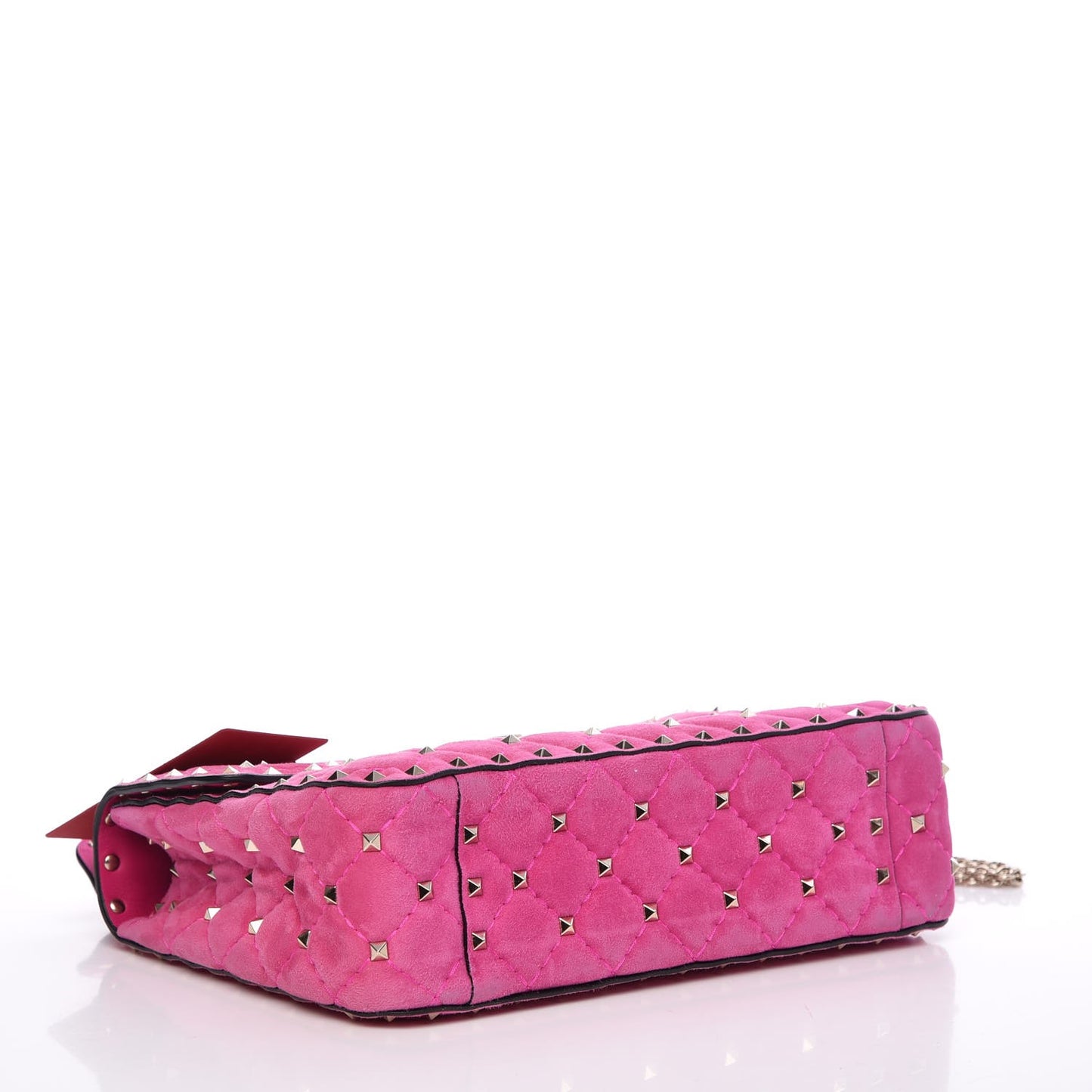 Suede Medium Rockstud Spike Shoulder Bag Bright Fuxia