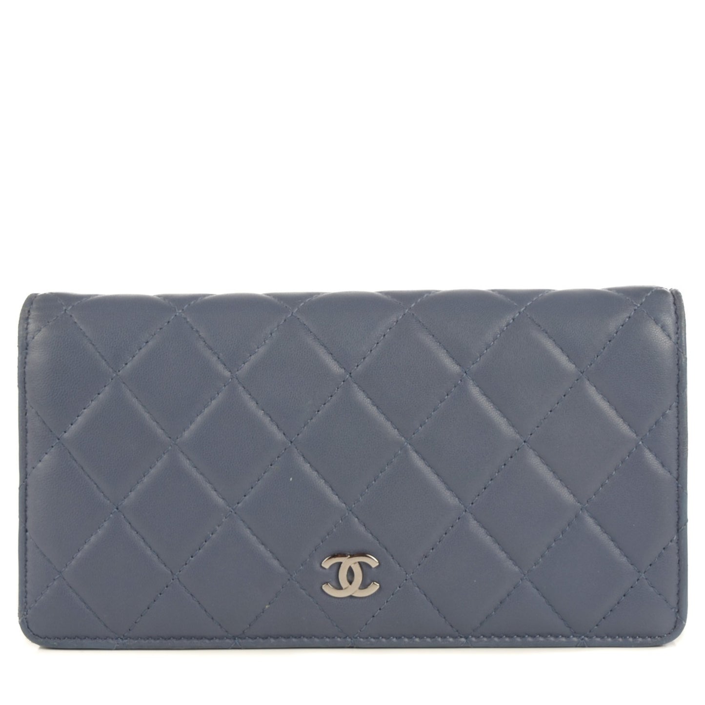 Lambskin Quilted Yen Wallet Blue