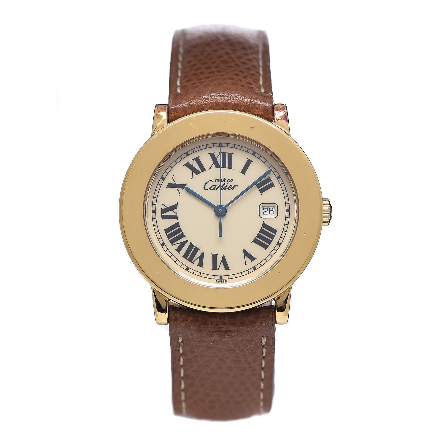 Cartier Sterling Silver Vermeil Calfskin 33mm Must De Quartz Watch Brown 1 of 7