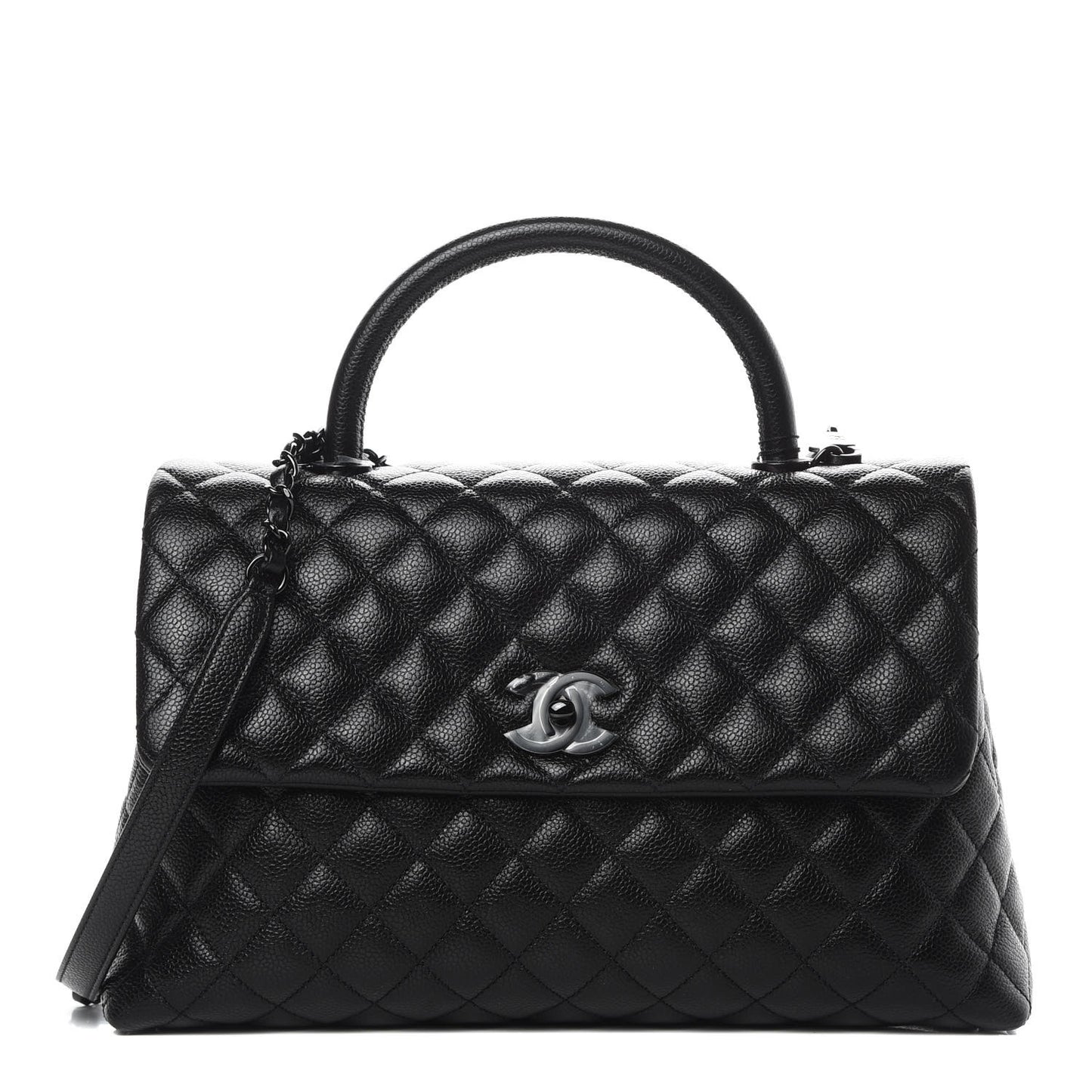 Caviar Quilted Medium Coco Handle Flap So Black