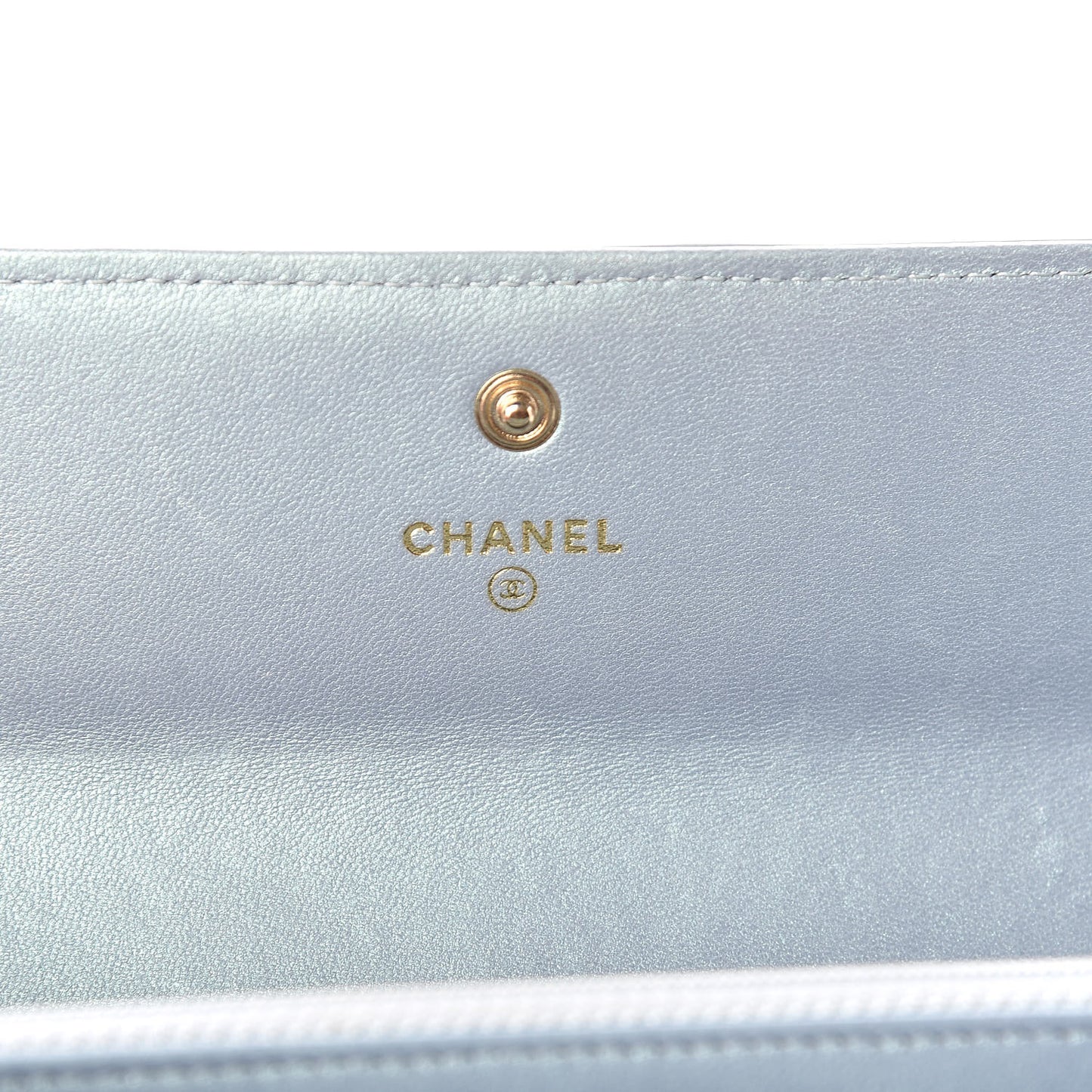 Metallic Patent Calfskin Quilted Boy Flat Wallet Light Blue