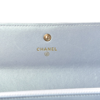 Chanel Metallic Patent Calfskin Quilted Boy Flat Wallet Light Blue 6 of 10
