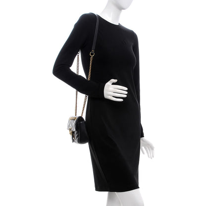 Gucci Calfskin Matelasse Mini GG Marmont Shoulder Bag Black 2 of 7