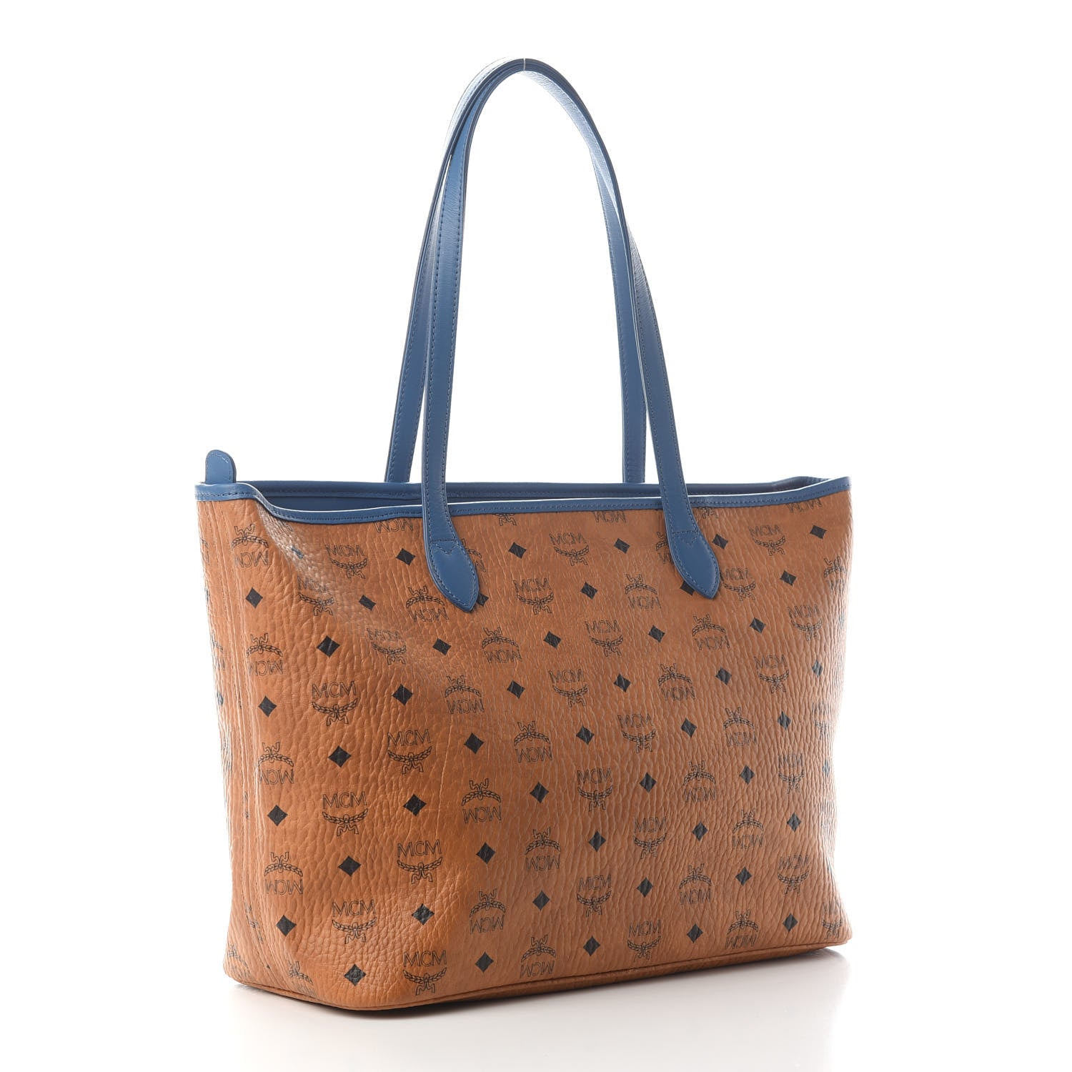 MCM Visetos Medium Shopper Tote Cognac Blue 3 of 8
