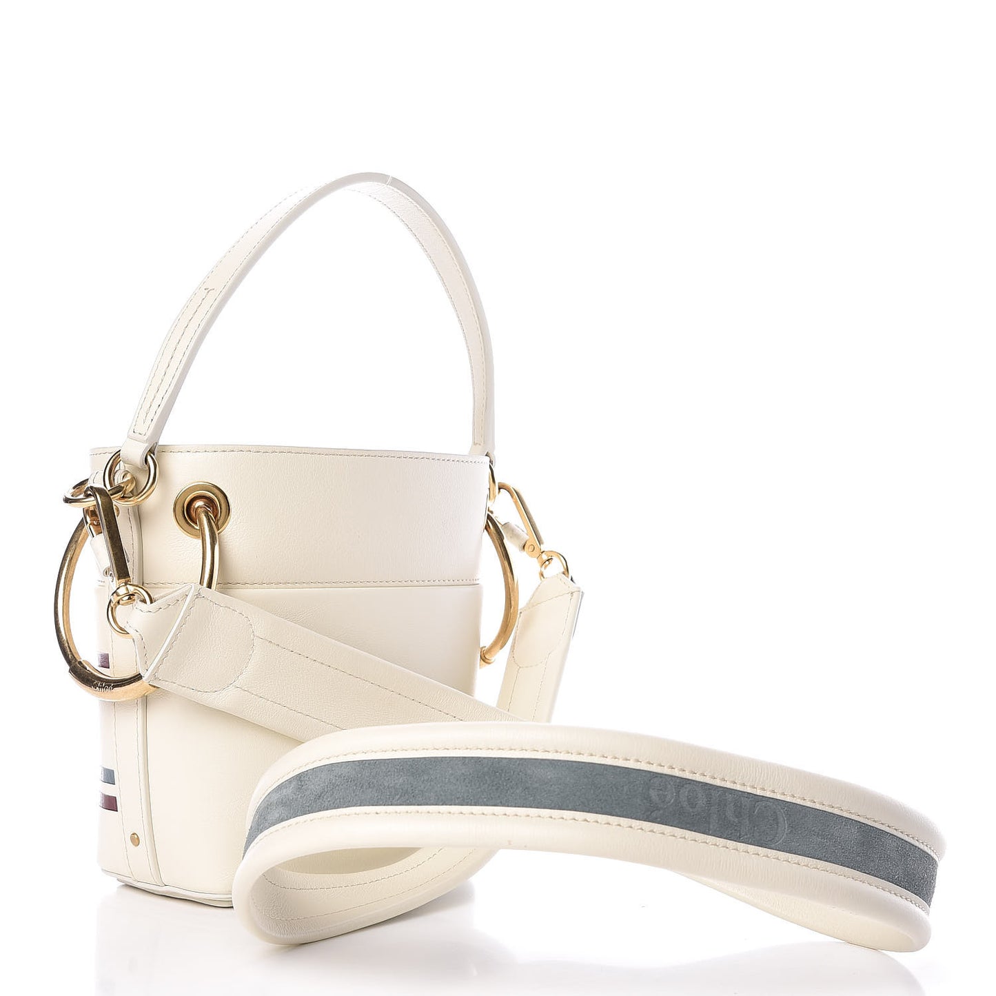 Calfskin Logo Mini Roy Bucket Bag Natural White