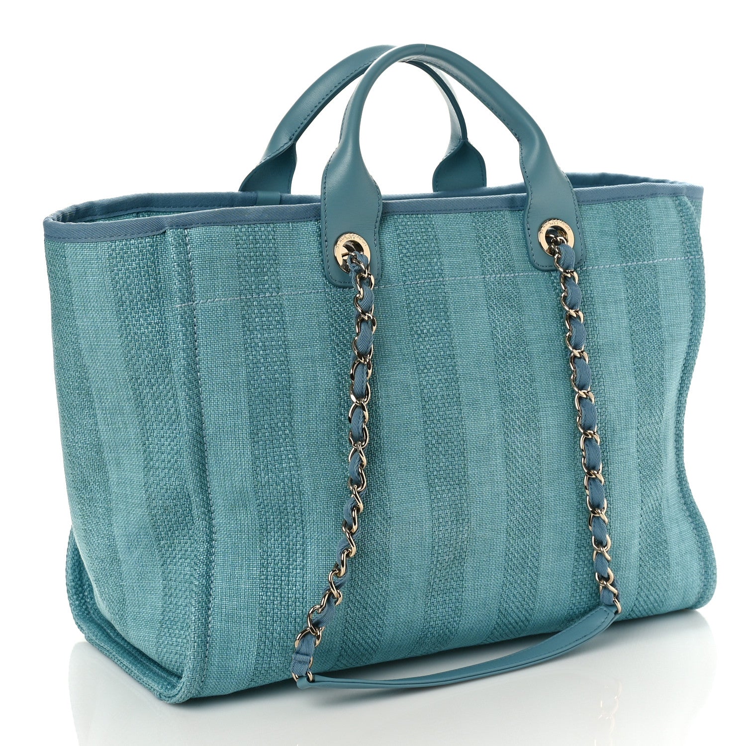 Chanel Mixed Fibers Calfskin Striped Medium Deauville Tote Light Blue 3 of 9