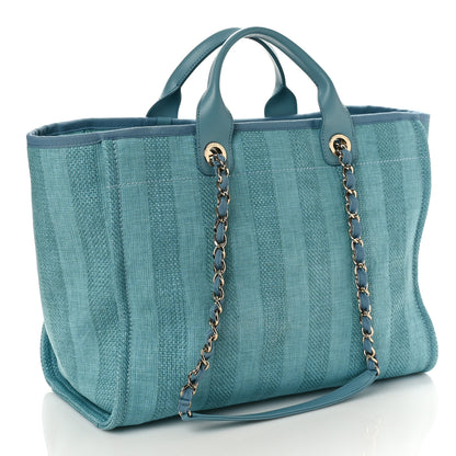 Chanel Mixed Fibers Calfskin Striped Medium Deauville Tote Light Blue 3 of 9