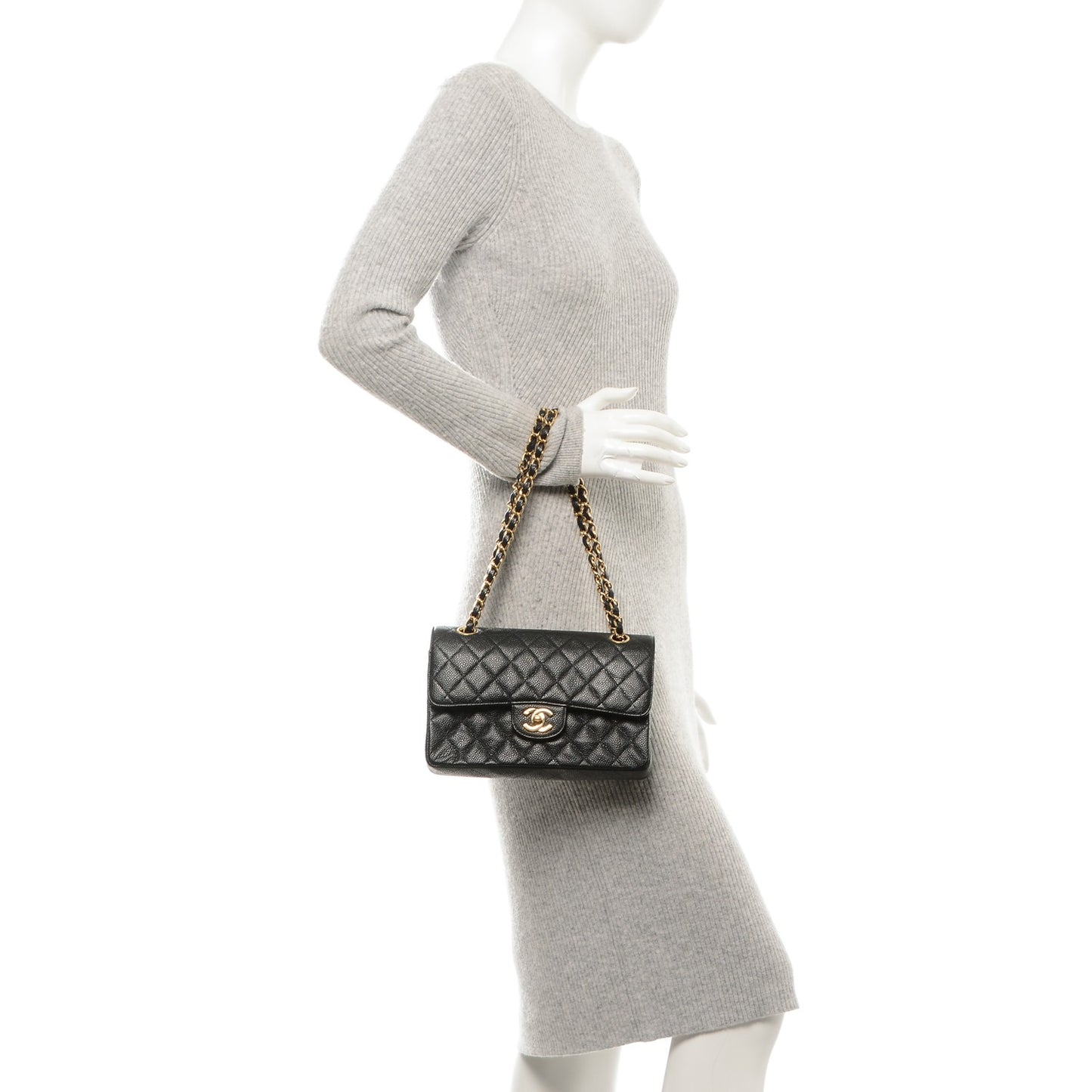 Caviar Quilted Small Double Flap Black