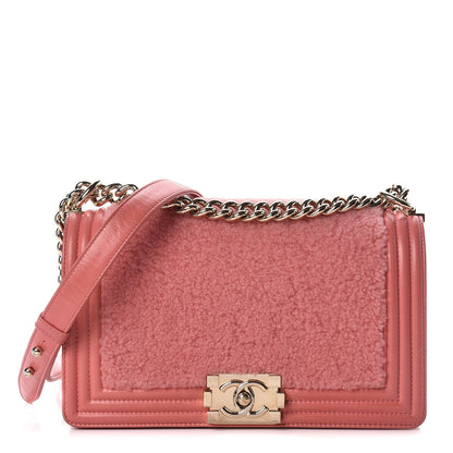 Chanel Shearling Sheepskin Medium Boy Flap Pink 1 of 19
