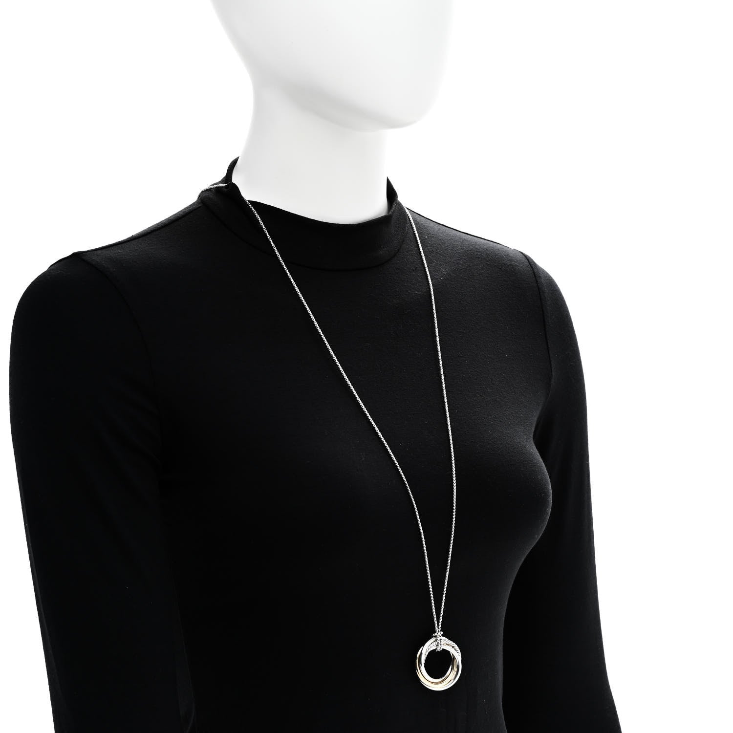 David Yurman Sterling Silver 14K Yellow Gold 30mm Crossover Pendant Necklace 2 of 4
