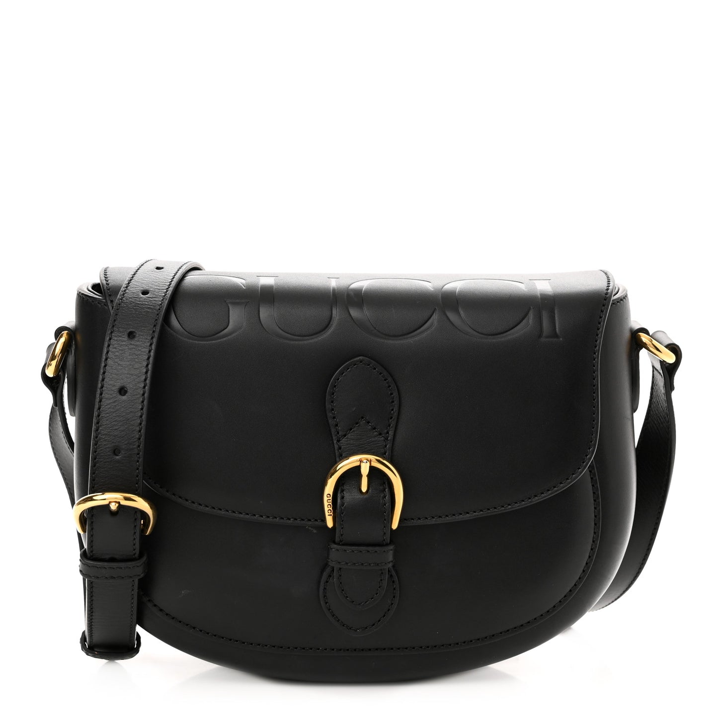 Charisma Calfskin Gucci Embossed Shoulder Flap Bag Black