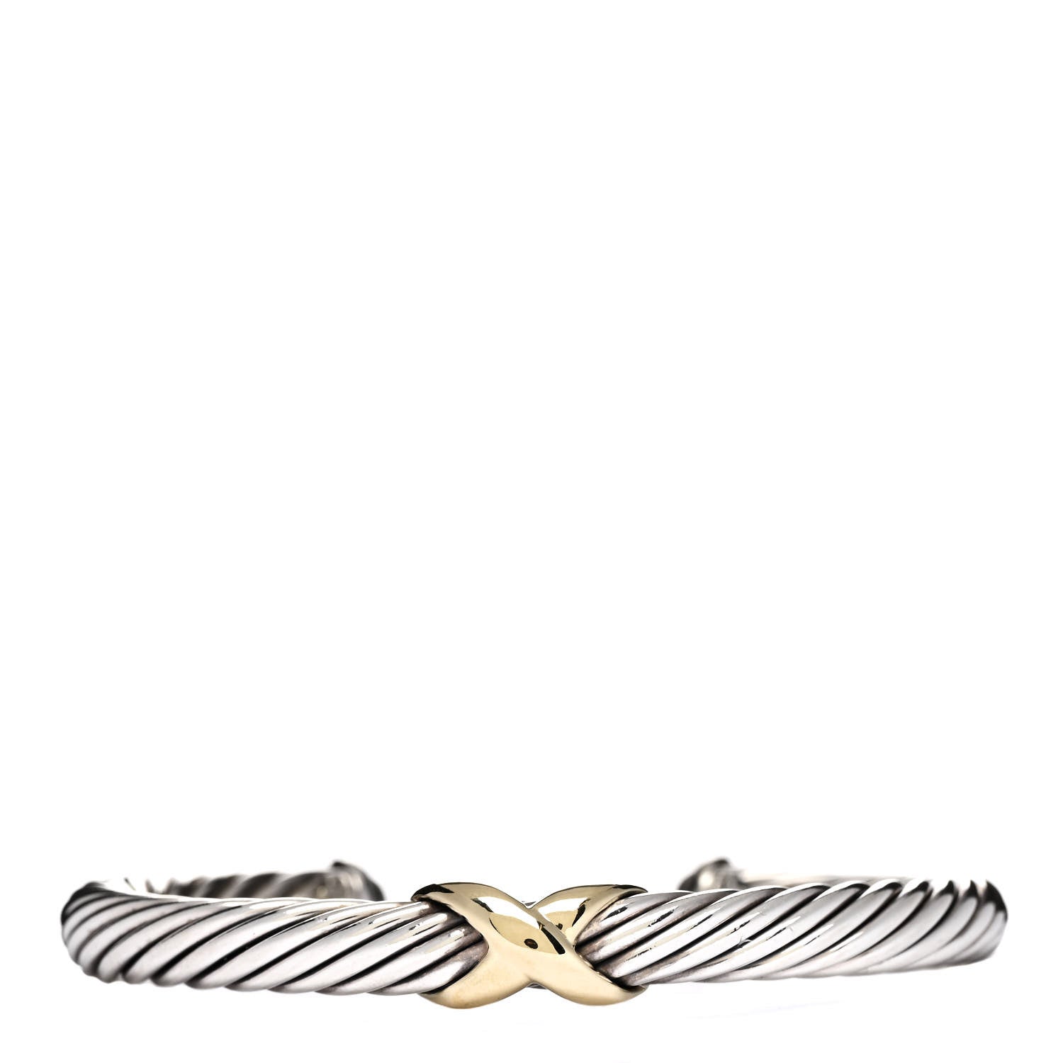 David Yurman Sterling Silver 14K Yellow Gold 7mm X Station Cable Bracelet 1 of 3