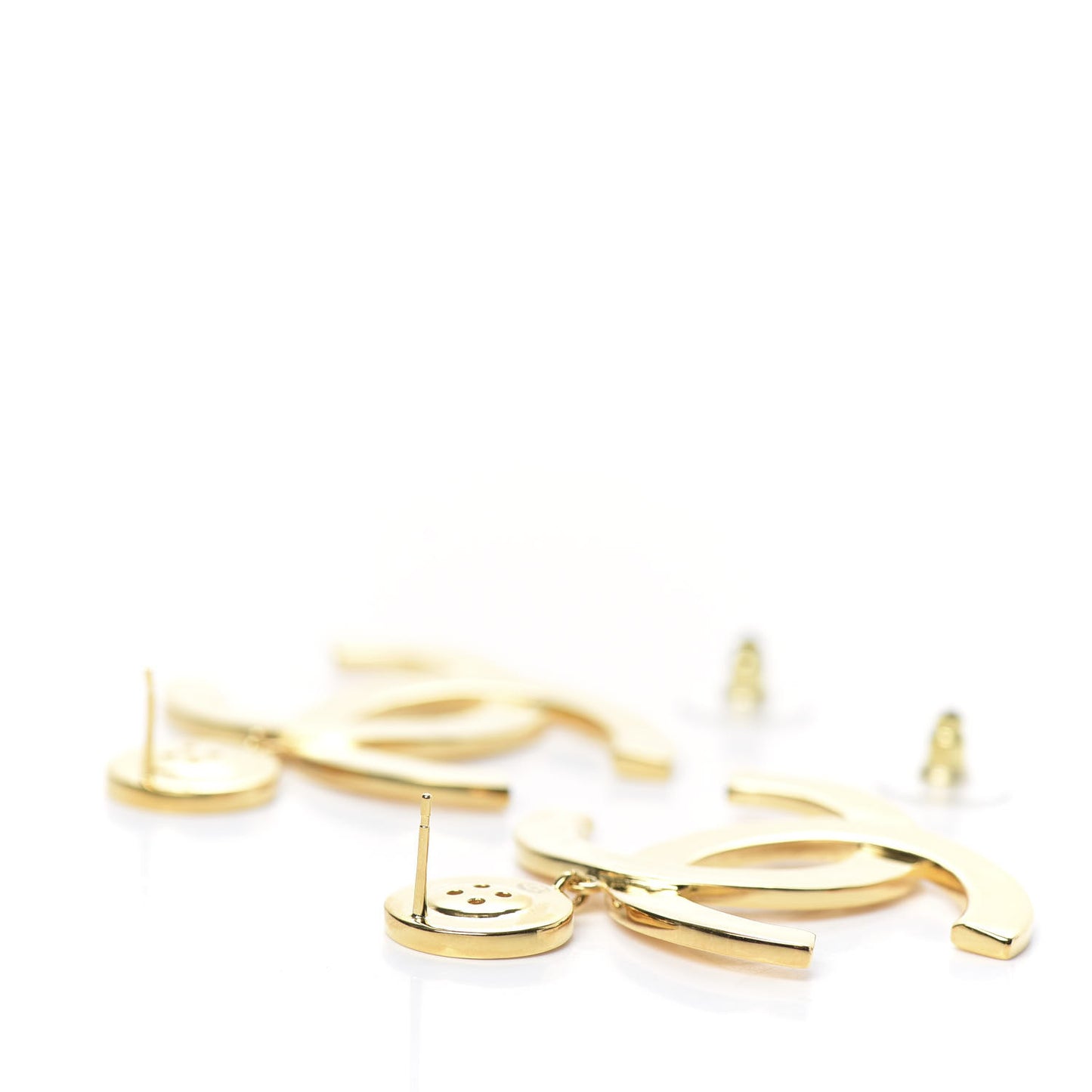 Metal Large Paris Button Earrings Gold