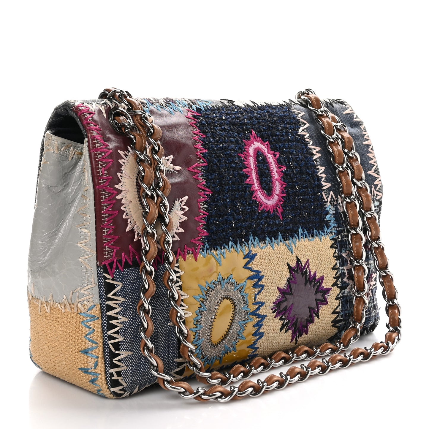 Denim Tweed Patchwork Jumbo Single Flap Multicolor