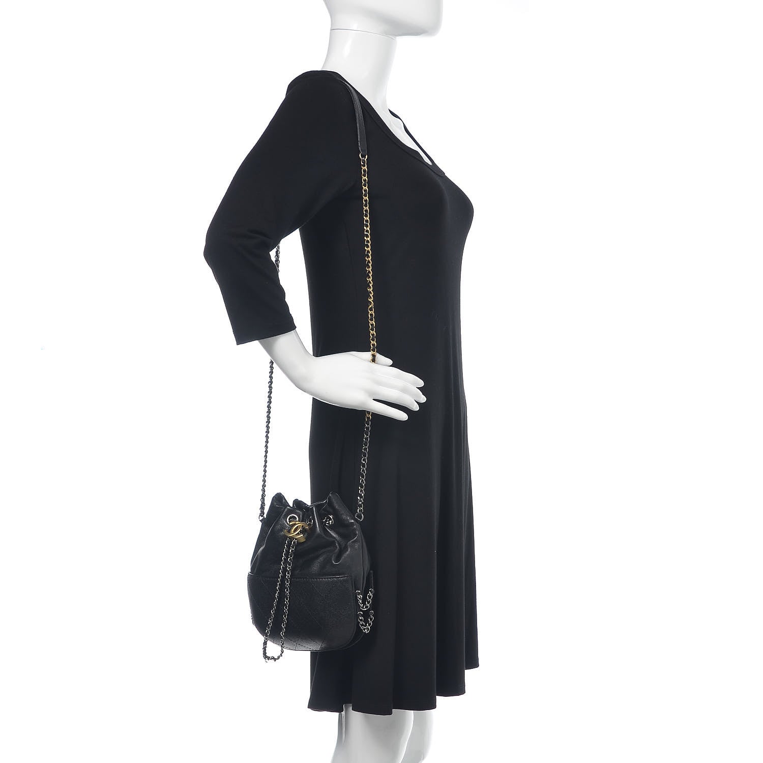 Chanel Calfskin Quilted Small Gabrielle Bucket Black 2 of 10