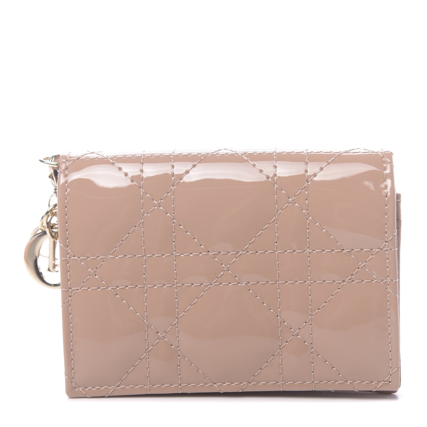 Patent Cannage Small Lady Dior Flap Card Holder Rose De Vents