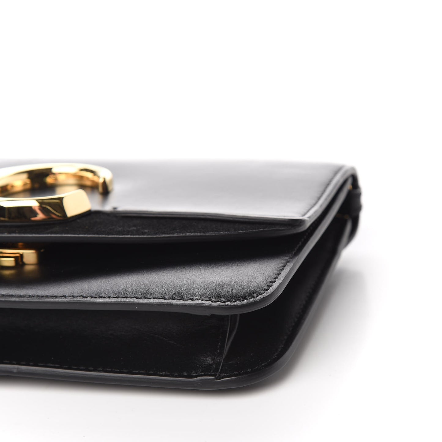 Calfskin Suede C Clutch With Chain Black