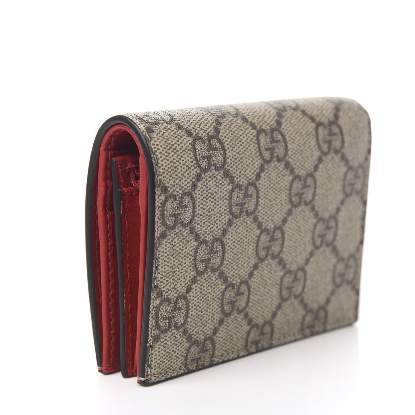 GG Supreme Monogram Cherry Embellished Card Case Wallet Hibiscus Red