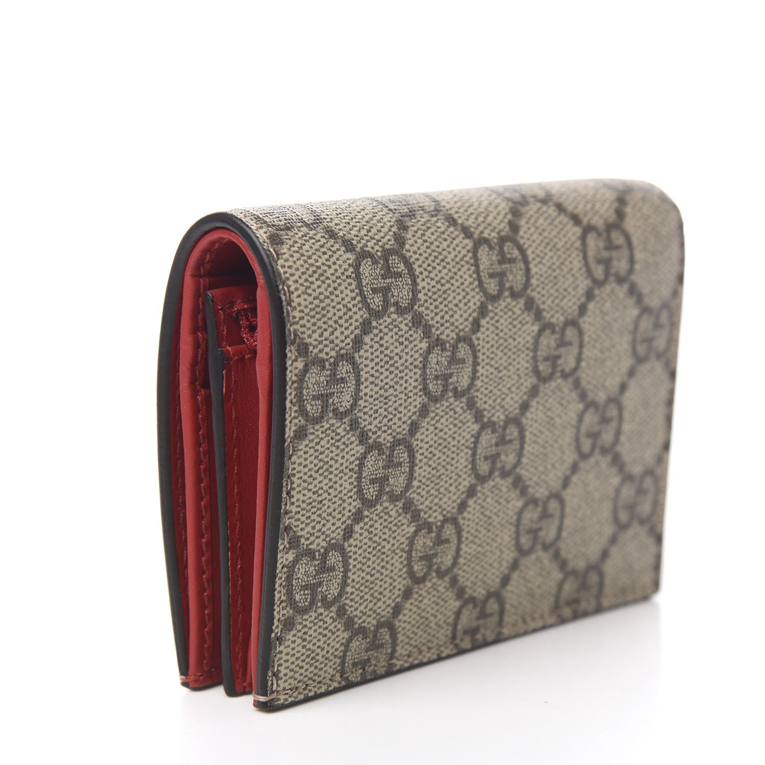 Gucci GG Supreme Monogram Cherry Embellished Card Case Wallet Hibiscus Red 2 of 7