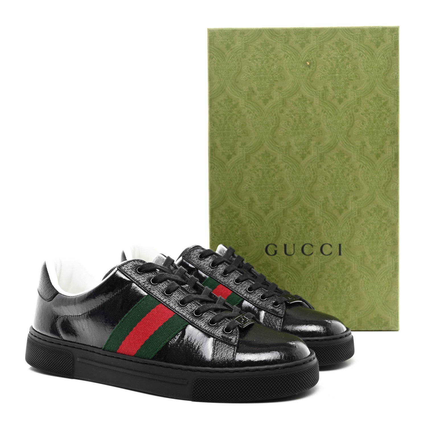 Gucci Crystal GG Monogram Web Womens New Ace Sneakers 37 Black