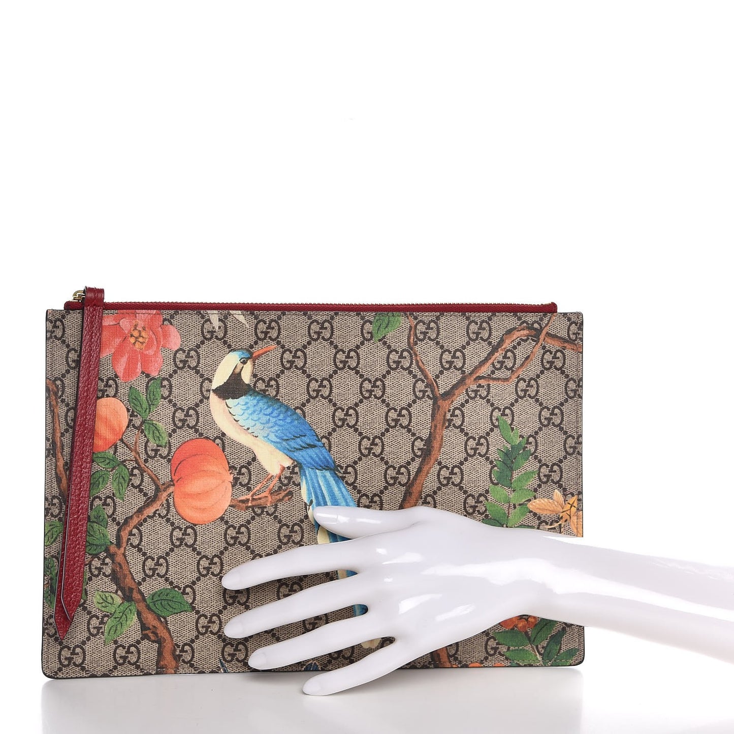 GG Supreme Monogram Tian Large Zip Pouch Beige Multicolor Red