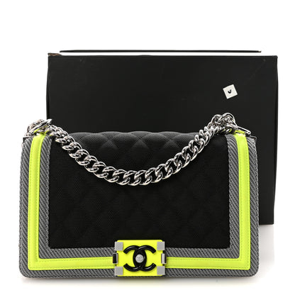 Chanel Canvas Quilted Medium Fluo Boy Flap Black Grey Yellow 11 of 11