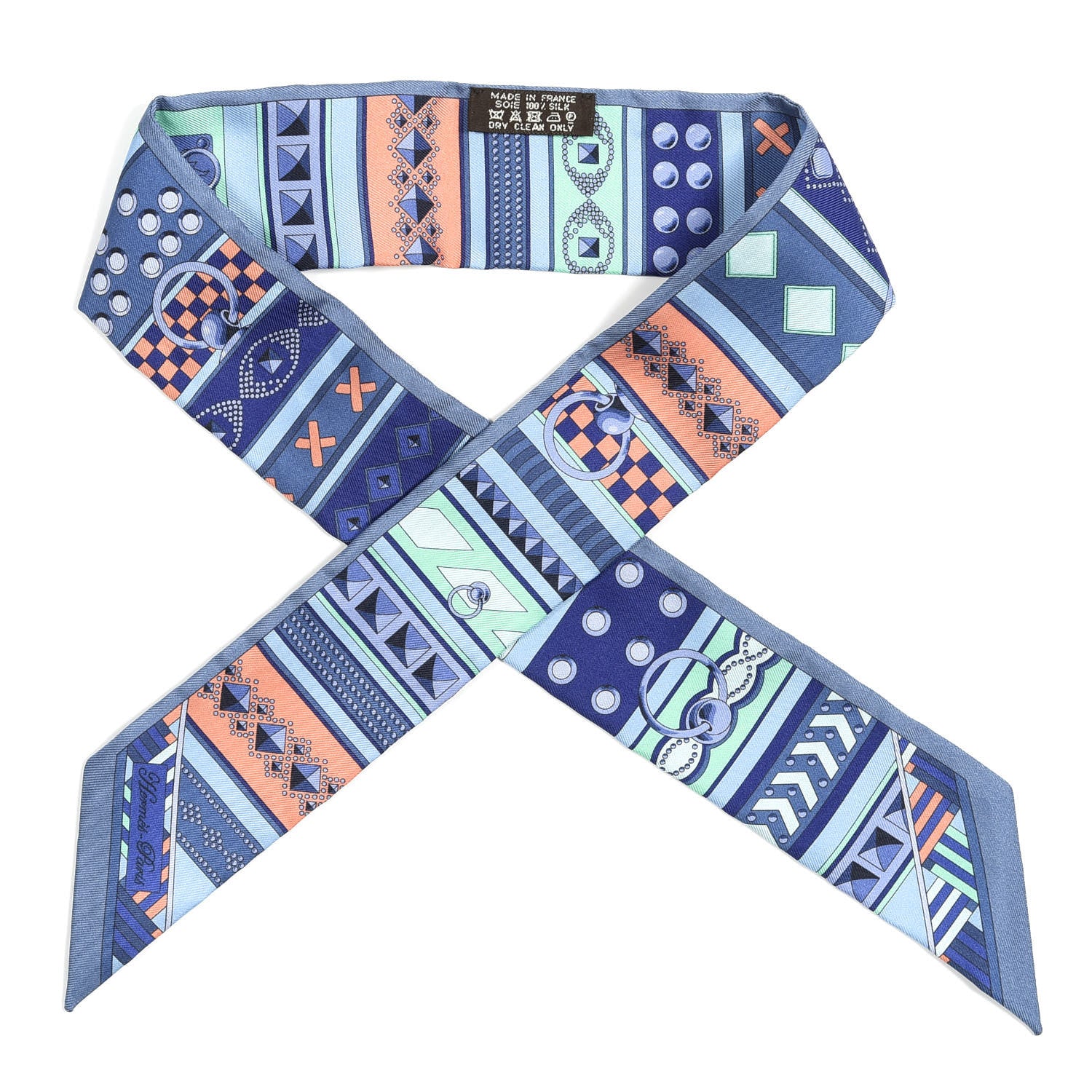 Hermes Silk Colliers de Chiens Twilly Blue Jean Vert Coral 1 of 4