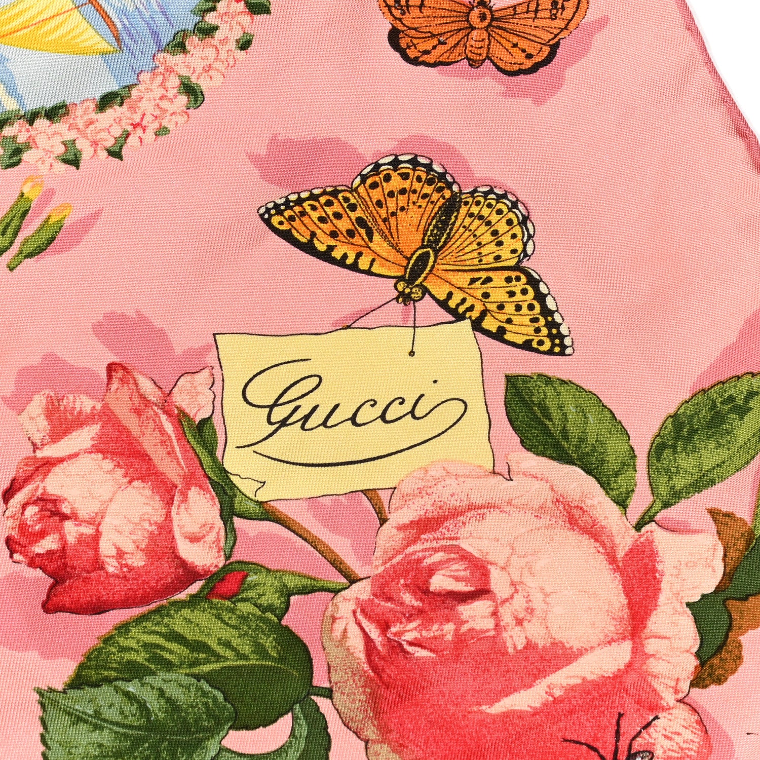 Gucci Silk Floral Print Square Scarf Pink Multicolor 2 of 3