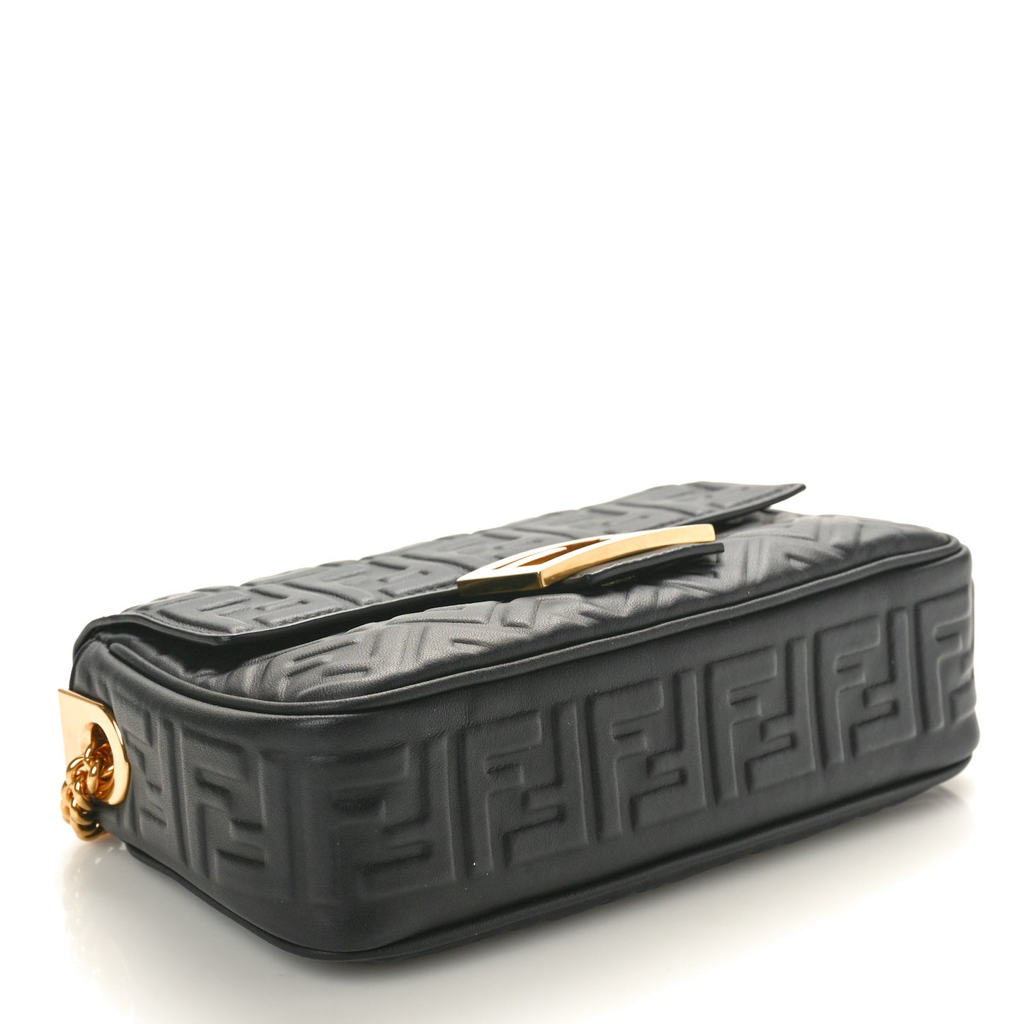 Nappa Small FF Embossed Mid Chain Baguette Black