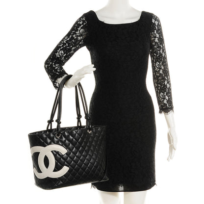 Chanel Calfskin Quilted Large Cambon Tote Black White 2 of 7