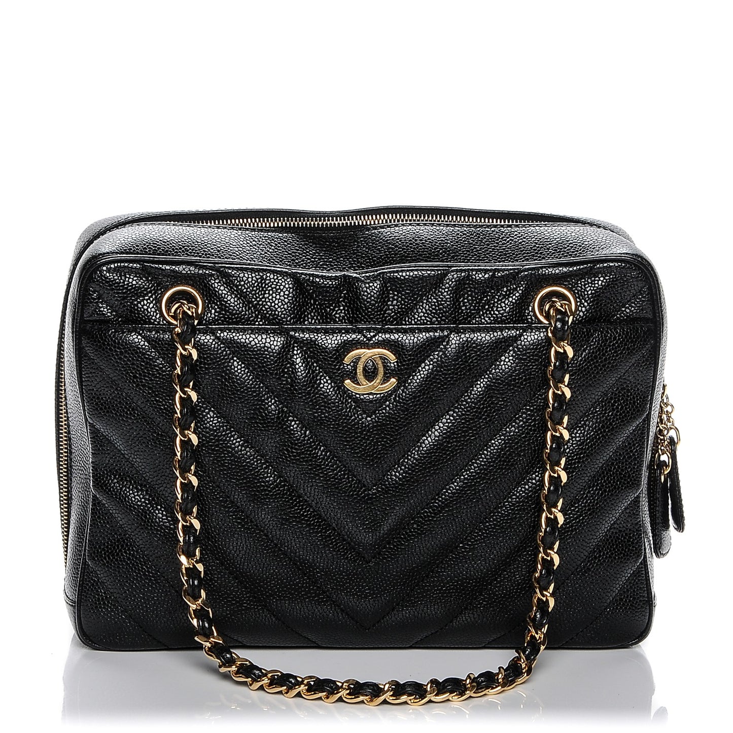 Caviar Chevron Quilted Camera Case Black
