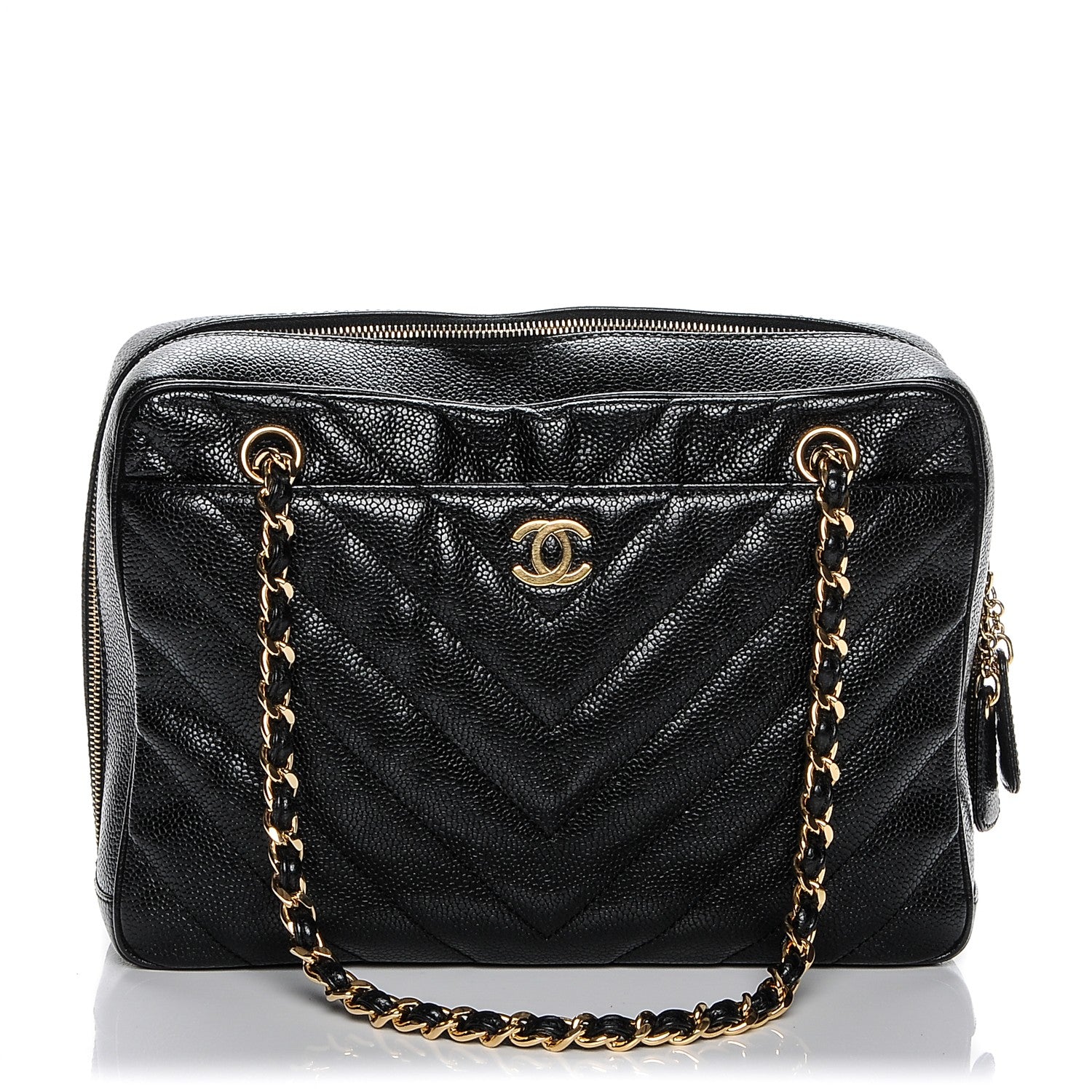 Chanel Caviar Chevron Quilted Camera Case Black 1 of 8