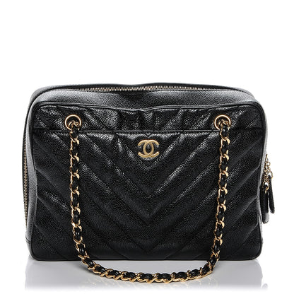 Chanel Caviar Chevron Quilted Camera Case Black 1 of 8