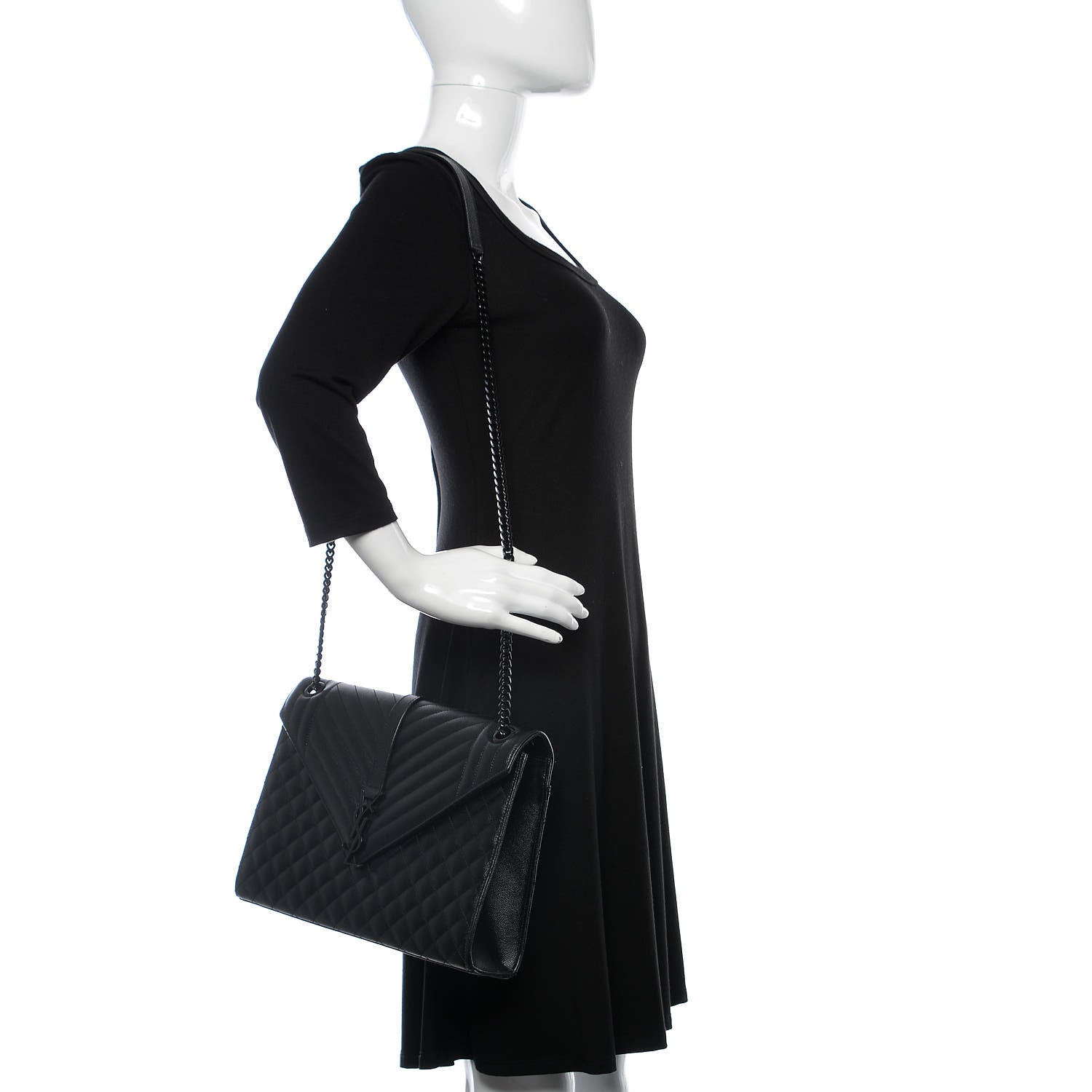 Saint Laurent Grain De Poudre Textured Mixed Matelasse Large Triquilt Monogram Monochrome Satchel Black 2 of 11