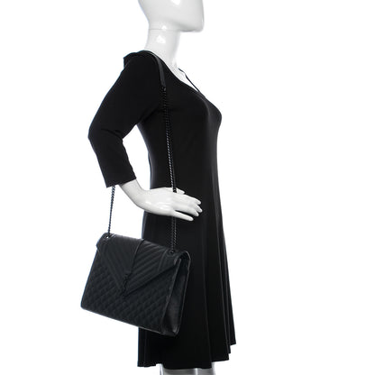 Saint Laurent Grain De Poudre Textured Mixed Matelasse Large Triquilt Monogram Monochrome Satchel Black 2 of 11