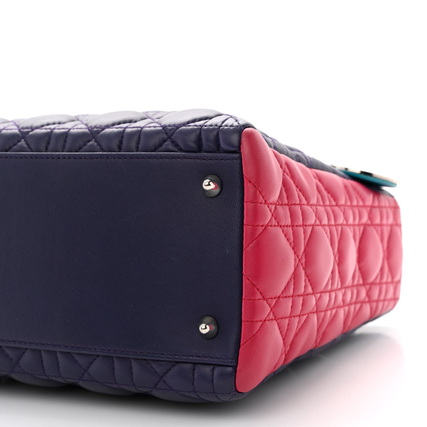 Christian Dior Lambskin Cannage Medium Tri-Color Lady Dior Sapphire Fuchsia Turquoise 10 of 13
