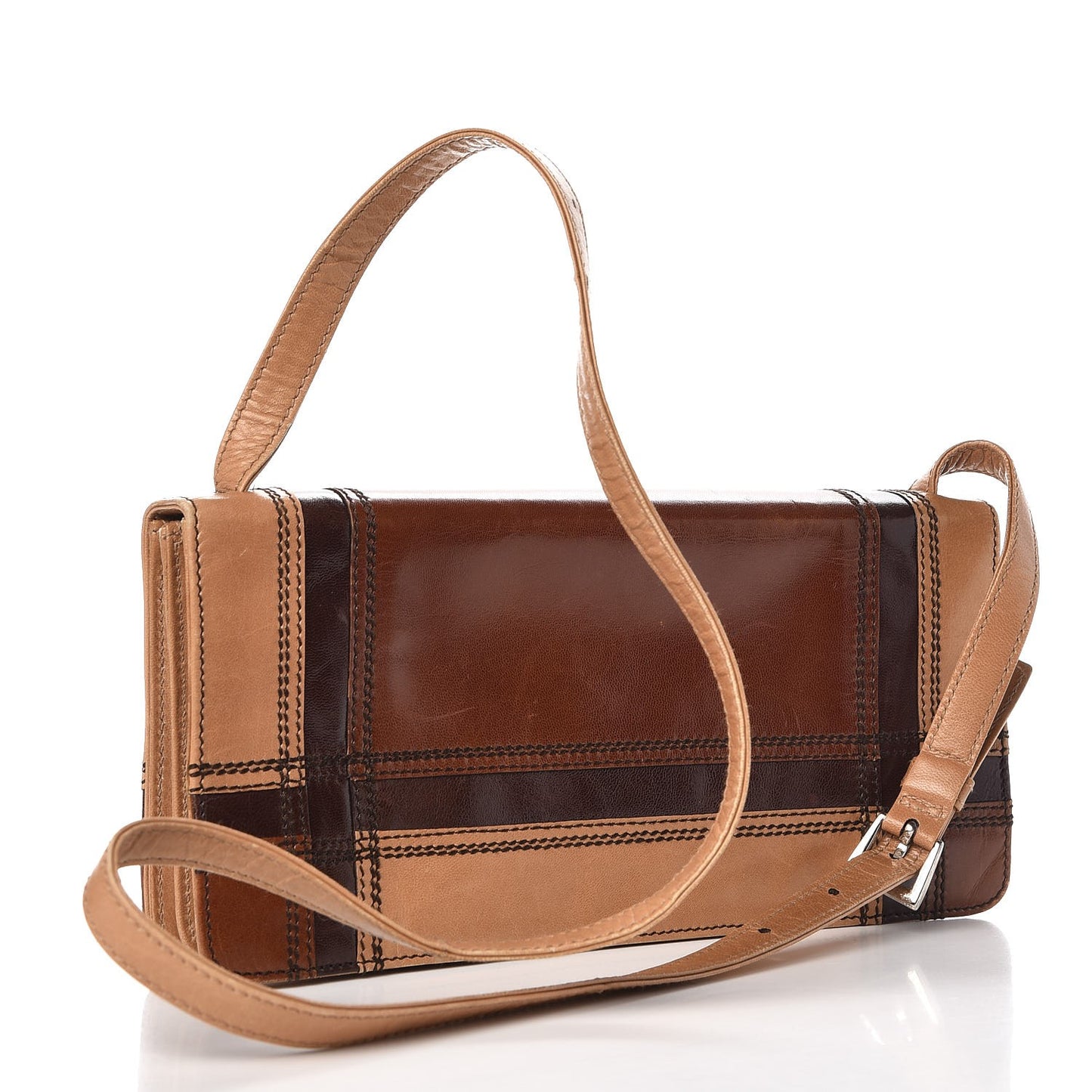 Capretto Tartan Patchwork Shoulder Bag Cammello