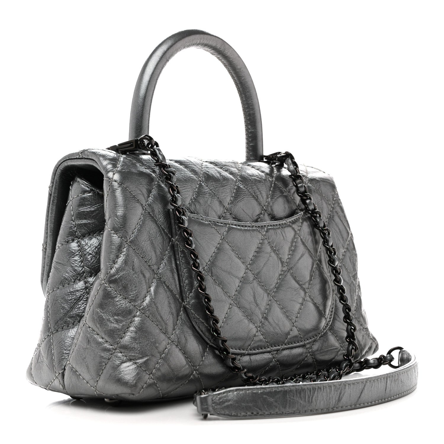 Chanel Metallic Aged Calfskin Quilted Mini Coco Handle Flap Charcoal 3 of 10