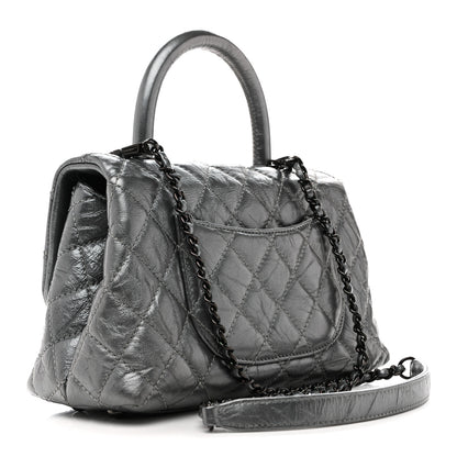 Chanel Metallic Aged Calfskin Quilted Mini Coco Handle Flap Charcoal 3 of 10