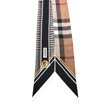 Burberry Silk Skinny Scarf Beige Black 2 of 3