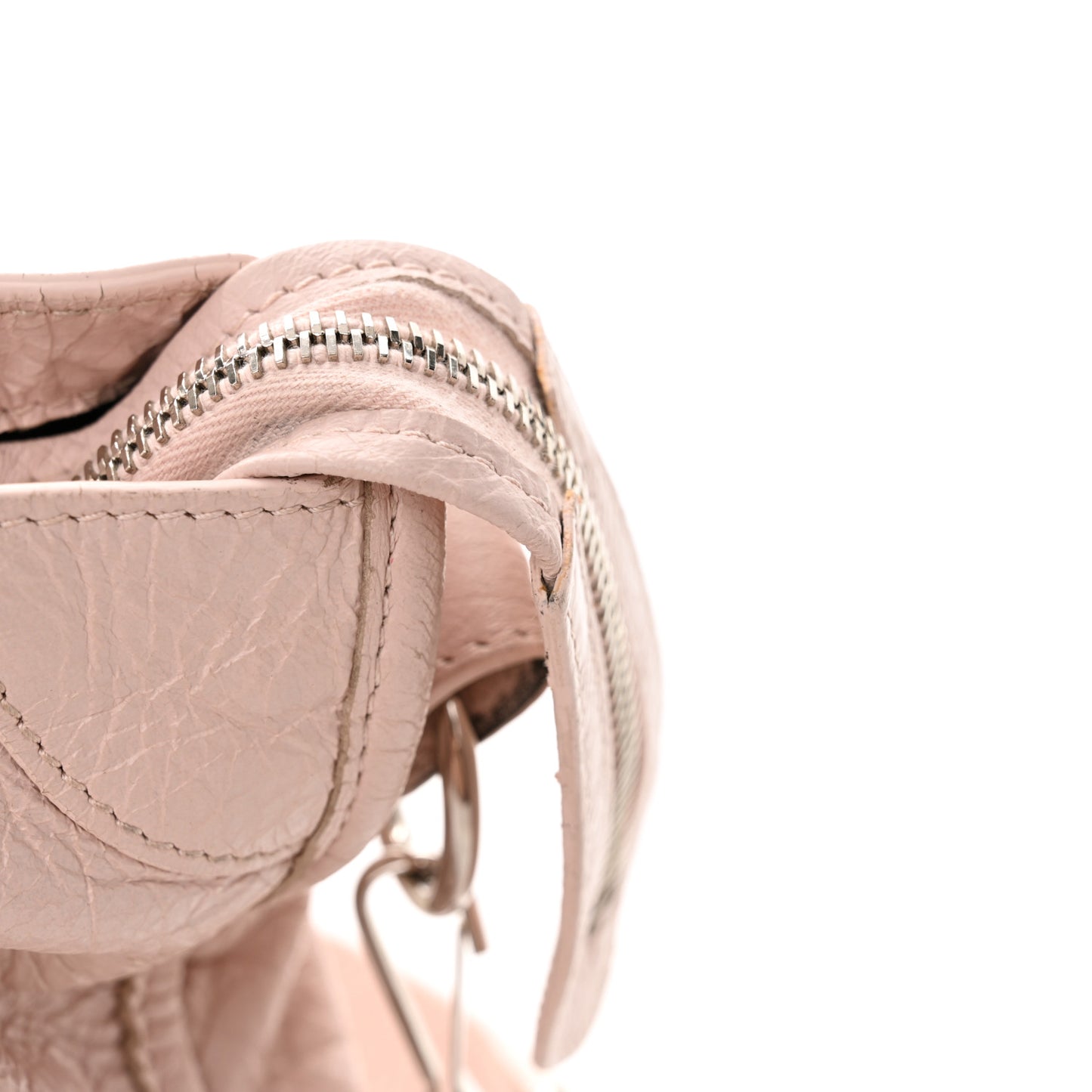 Agneau Classic Silver Hardware S City Logo Strap Light Rose White