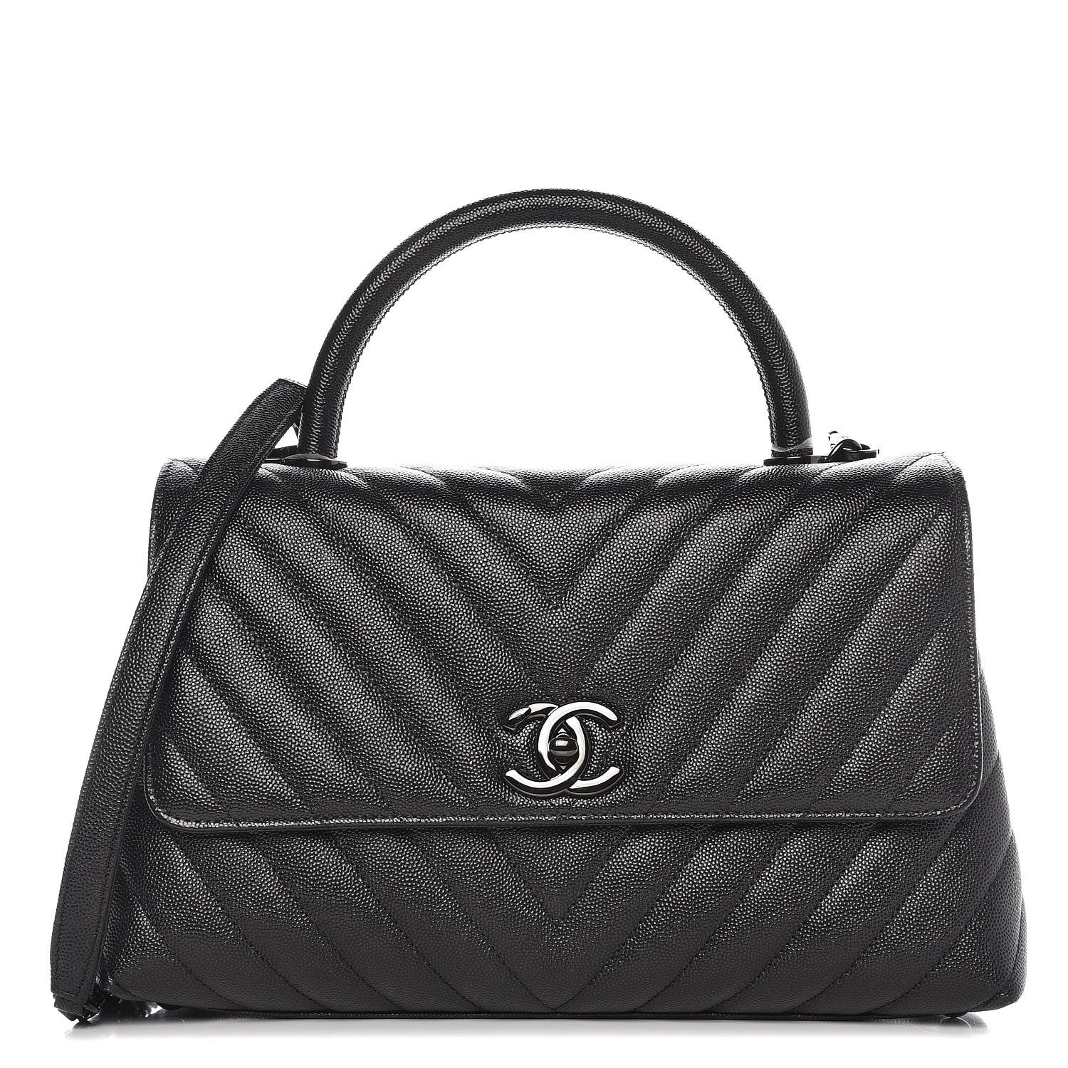 Chanel Caviar Chevron Quilted Small Coco Handle Flap So Black 1 of 8