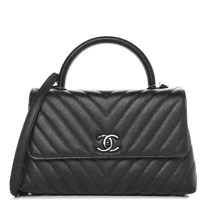 Chanel Caviar Chevron Quilted Small Coco Handle Flap So Black 1 of 8