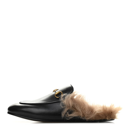 Gucci Calfskin Fur Womens Princetown Slippers 37.5 Black 1 of 8