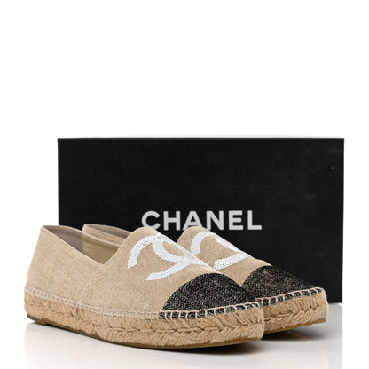 Chanel Toile Sequin CC Espadrilles 40 Beige Black 9 of 9