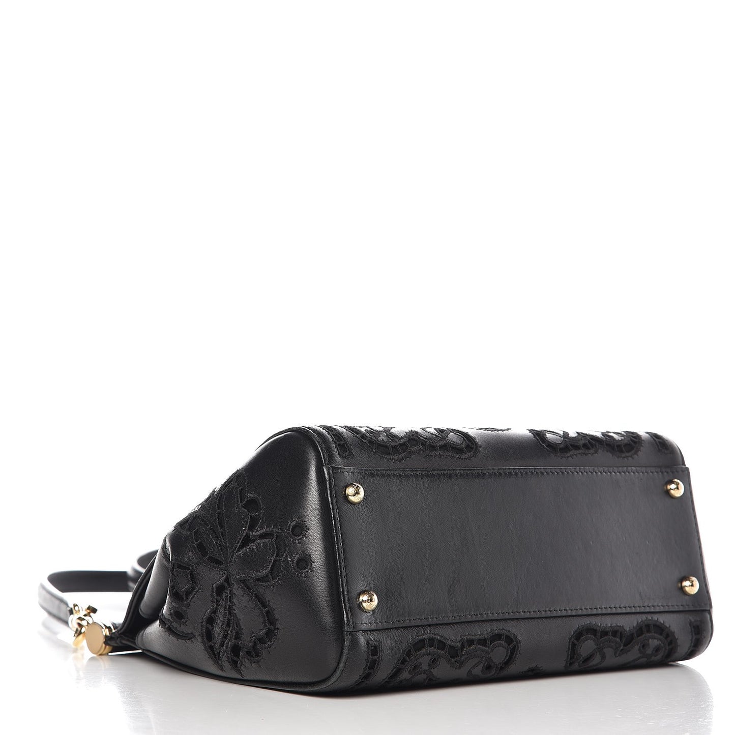 Calfskin Medium Embroidered Laser Cut Miss Sicily Satchel Black