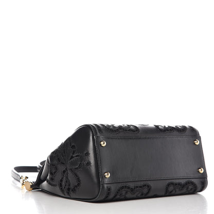Dolce & Gabbana Calfskin Medium Embroidered Laser Cut Miss Sicily Satchel Black 4 of 8