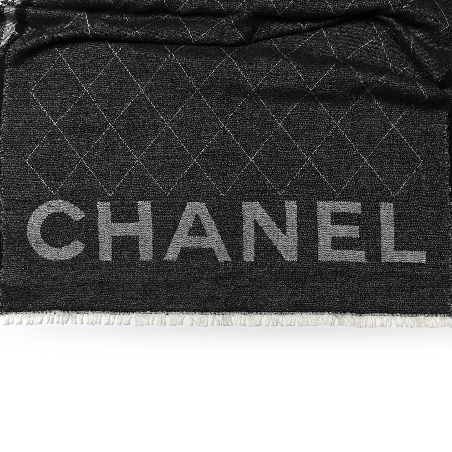 Cashmere Silk Quilted CC Logo Stole Black White