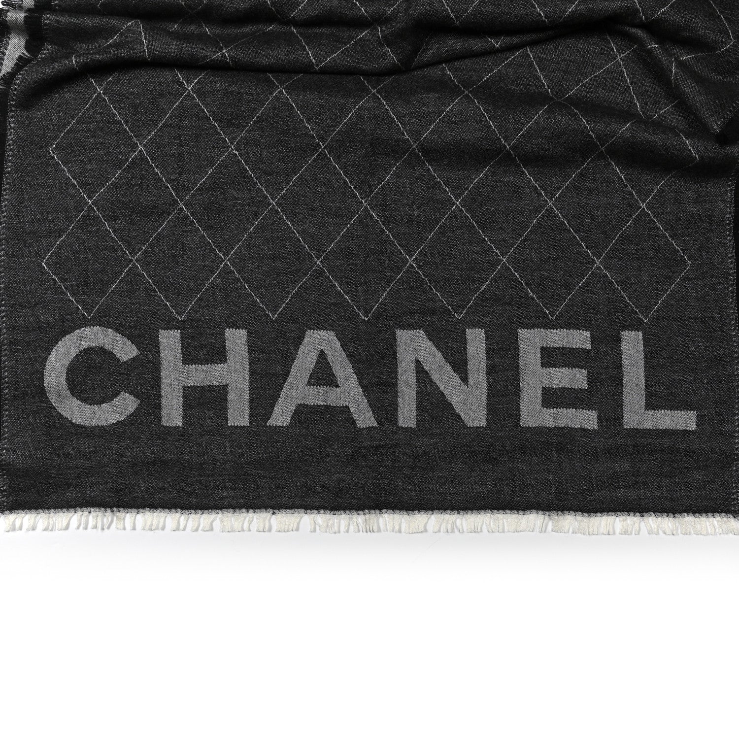 Chanel Cashmere Silk Quilted CC Logo Stole Black White 5 of 6